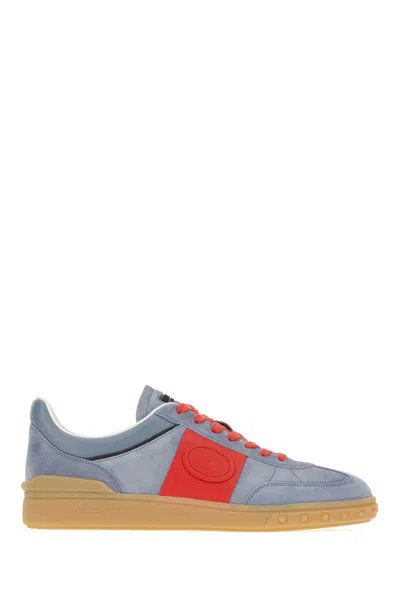 Valentino Garavani Men Upvillage Low Top Sneaker In Split Leather And Calfskin Nappa Leather In Blue