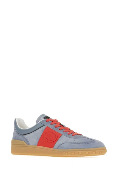 Valentino Garavani Men Upvillage Low Top Sneaker In Split Leather And Calfskin Nappa Leather In Blue
