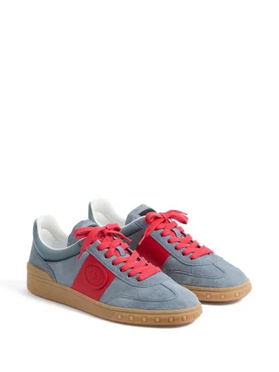 Valentino Garavani Men Upvillage Low Top Sneaker In Split Leather And Calfskin Nappa Leather In Blue