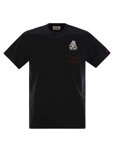 Mc2 Saint Barth Austin T Shirt With Embroidery And Breast Pocket In Black