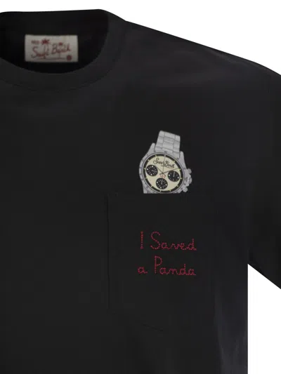 Mc2 Saint Barth Austin T Shirt With Embroidery And Breast Pocket In Black