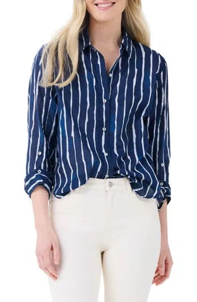 Nic + Zoe Nic+zoe Watercolor Stripe Girlfriend Cotton Button-up Shirt
