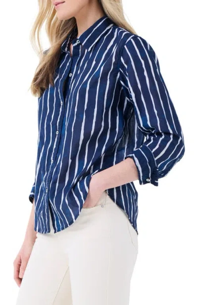 Nic + Zoe Nic+zoe Watercolor Stripe Girlfriend Cotton Button-up Shirt