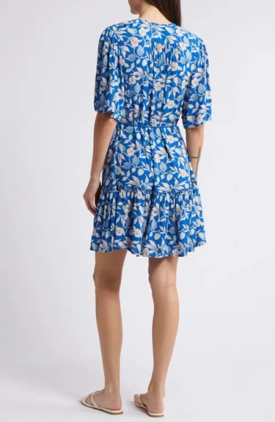 Faherty Orinda Tie Waist Button-up Crepe Minidress In Blue