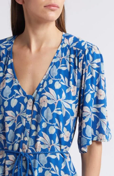 Faherty Orinda Tie Waist Button-up Crepe Minidress In Blue