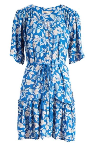 Faherty Orinda Tie Waist Button-up Crepe Minidress In Blue