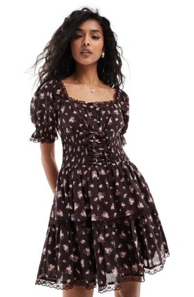 Miss Selfridge Floral Print Tiered Corset Minidress