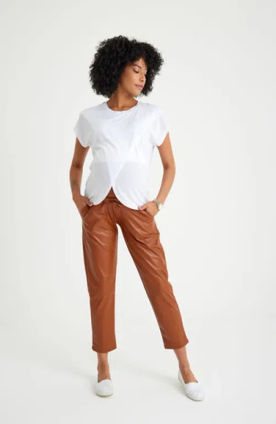 Accouchée Comfy Cool Foldover Waistband Faux Leather Jogger Pants In Brown