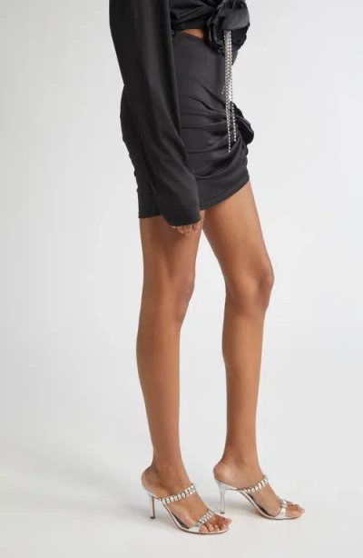 Area Crystal Flower Draped Mini Skirt In Black