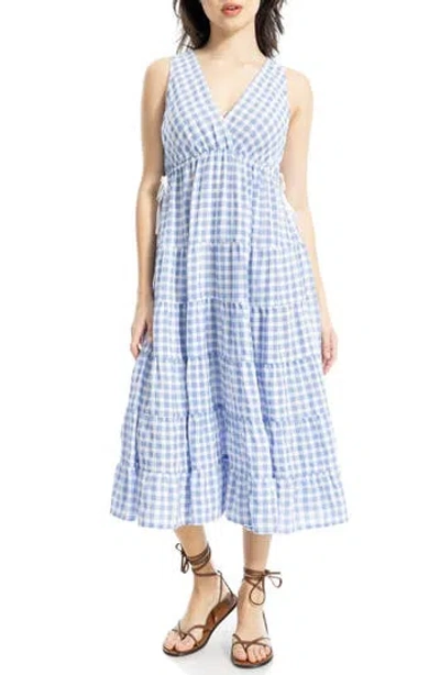 Max Studio Plaid Sleeveless Empire Waist Tiered Midi Dress In Black