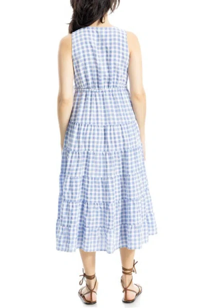 Max Studio Plaid Sleeveless Empire Waist Tiered Midi Dress In Black