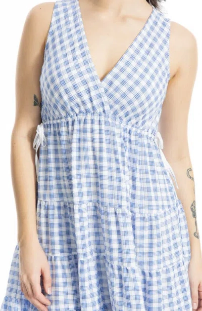 Max Studio Plaid Sleeveless Empire Waist Tiered Midi Dress In Black