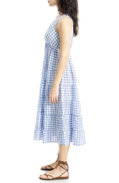 Max Studio Plaid Sleeveless Empire Waist Tiered Midi Dress In Black