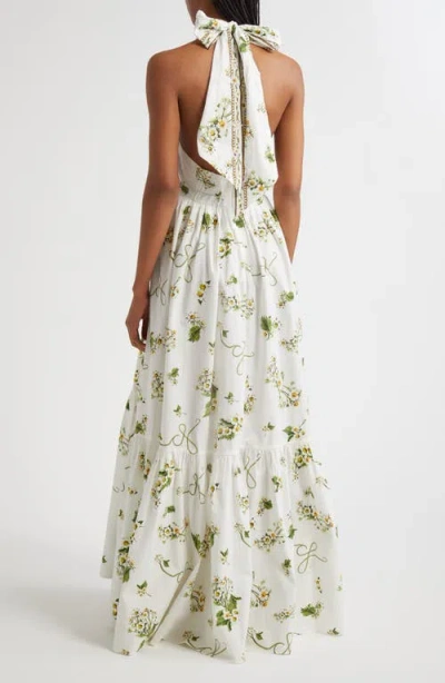 Camilla Botanical Utopia Tiered Organic Cotton Halter Maxi Dress In Multi