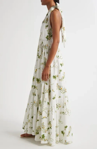 Camilla Botanical Utopia Tiered Organic Cotton Halter Maxi Dress In Multi
