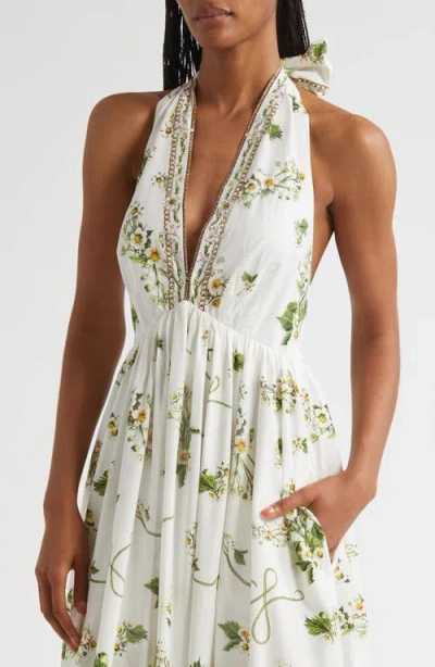 Camilla Botanical Utopia Tiered Organic Cotton Halter Maxi Dress In Multi