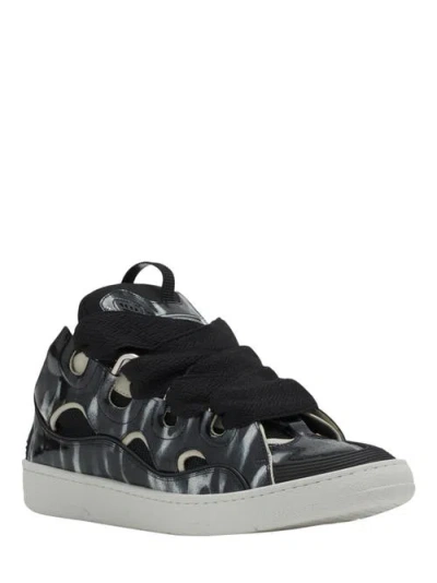 Lanvin Curb Leather Sneakers With Sparkles