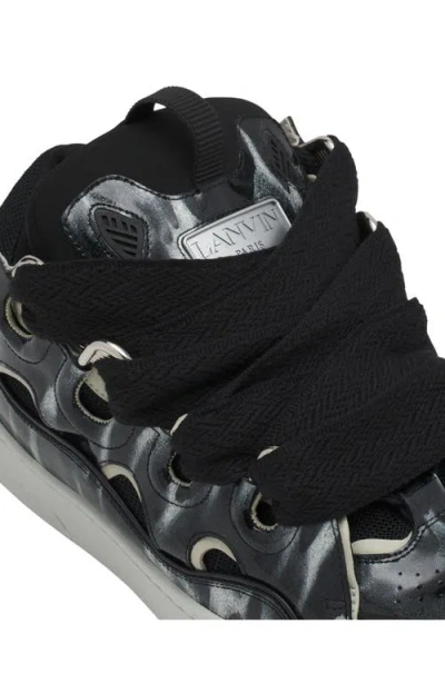 Lanvin Curb Leather Sneakers With Sparkles