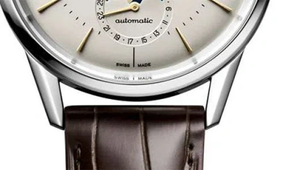 Longines Flagship Heritage Moonphase Automatic Alligator Embossed Leather Strap Watch, 38.5mm