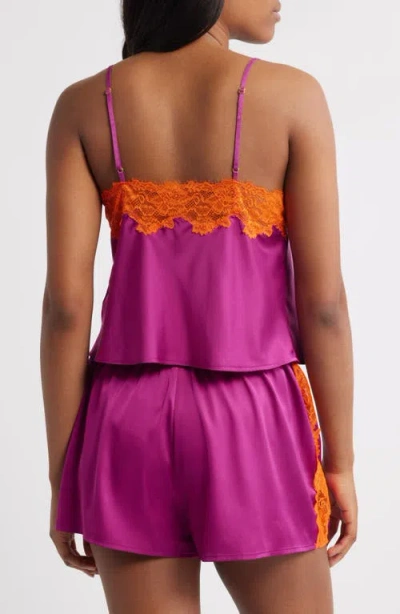Open Edit Lace Trim Satin Short Pajamas In Purple