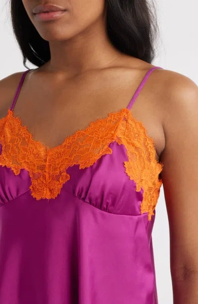 Open Edit Lace Trim Satin Short Pajamas In Purple