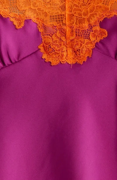 Open Edit Lace Trim Satin Short Pajamas In Purple