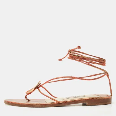 Pre-owned Jimmy Choo Multicolor Leather Flat Ankle Wrap Sandals Size 37