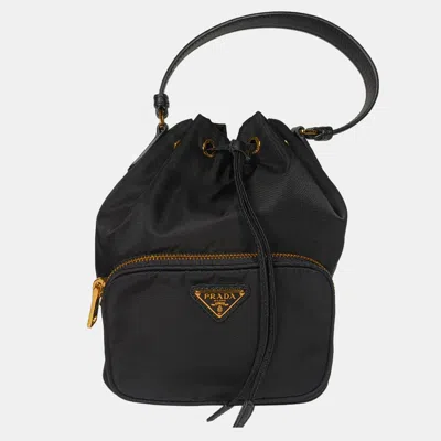 Pre-owned Prada Duet Black Re-nylon Bucket Bag