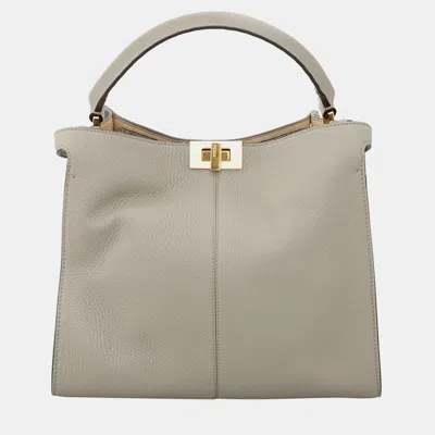 Pre-owned Fendi X-lite Peekaboo Medium Grey Leather Bag In Gray