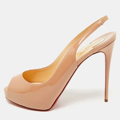 Pre-owned Christian Louboutin Beige Patent Leather Private Number Slingback Pumps Size 39.5