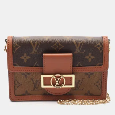 Pre-owned Louis Vuitton Portefeuille Dauphine Shoulder Bag Coated Canvas Leather Monogram Reverse Brown Beige