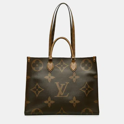 Pre-owned Louis Vuitton Monogram Giant Reverse On The Go Gm Handbag Shoulder Bag Brown Pvc Leather