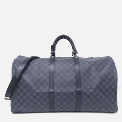 Pre-owned Louis Vuitton Damier Graphite Keepall Bandouliere 55cm Boston Bag In Black