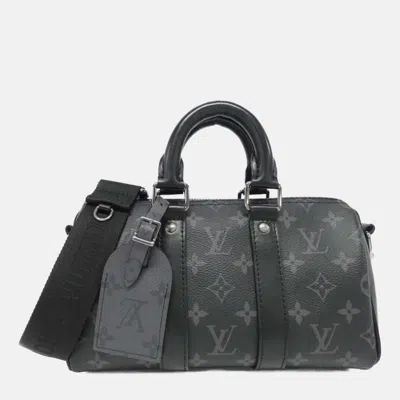 Pre-owned Louis Vuitton Monogram Eclipse Reverse Keepall Bandouliere 25cm Boston Bag In Black