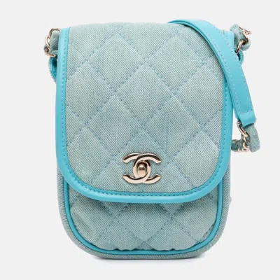 Pre-owned Chanel Blue Mini Cc Quilted Denim Crossbody