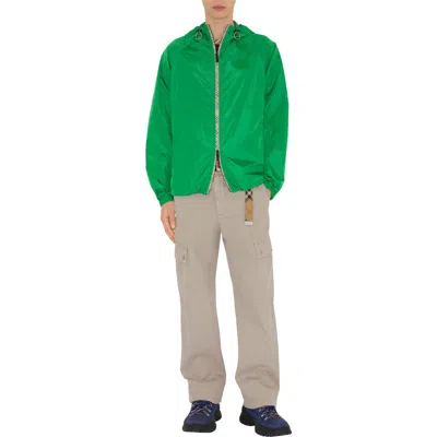 Burberry Check Trim Nylon Hooded Jacket In Green