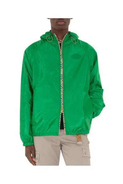 Burberry Check Trim Nylon Hooded Jacket In Green