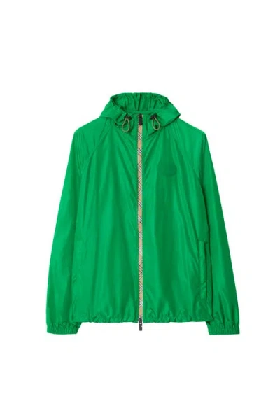 Burberry Check Trim Nylon Hooded Jacket In Green