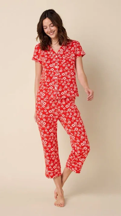 The Cat's Pajamas Pima Knit Capri Pajama Set In Pink