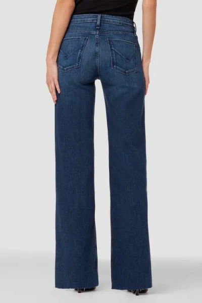 Hudson Rose High Waisted Raw Hem Wide Leg Jeans In Blue