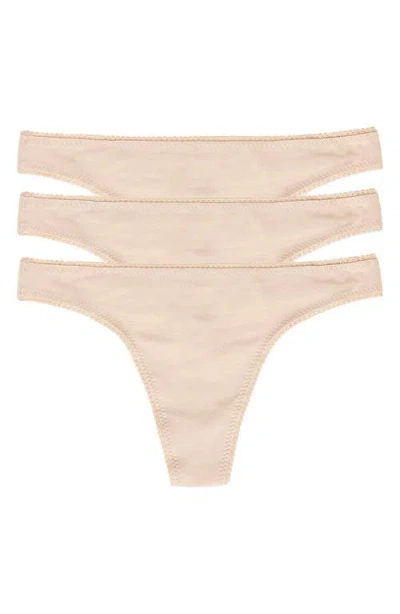 On Gossamer Cabana Cotton 3-pack Thongs In Neutral