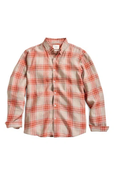 Billy Reid John Standard Fit Plaid Linen Button-up Shirt In Brown