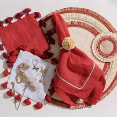 Joanna Buchanan Ruffle Edge Straw Coasters In Multi
