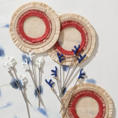 Joanna Buchanan Ruffle Edge Straw Coasters In Multi