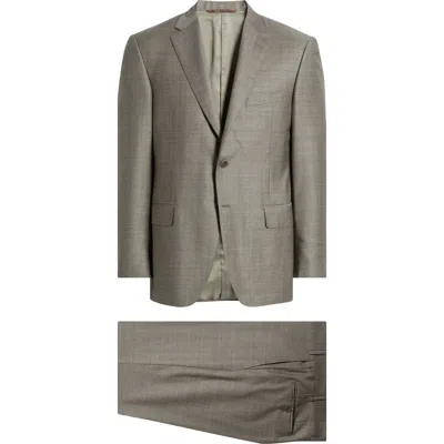 Canali Siena Regular Fit Brown Mélange Super 130s Wool Suit In Gray