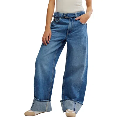 Free People East Bay Belted Cuffed High Waist Wide Leg Jeans