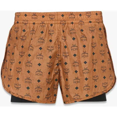 Mcm Monogram Print Shorts In Brown