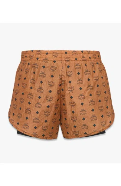 Mcm Monogram Print Shorts In Brown