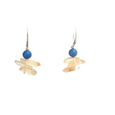 Way To Chic Women's Neutrals / Yellow / Orange Yellow Quartz Earrings With Blue Agate Gemstone