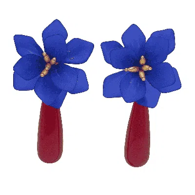 Michael Nash Jewelry Women's Blue / Brown Flora Navy & Tortoise Resin Drop Clip Earrings